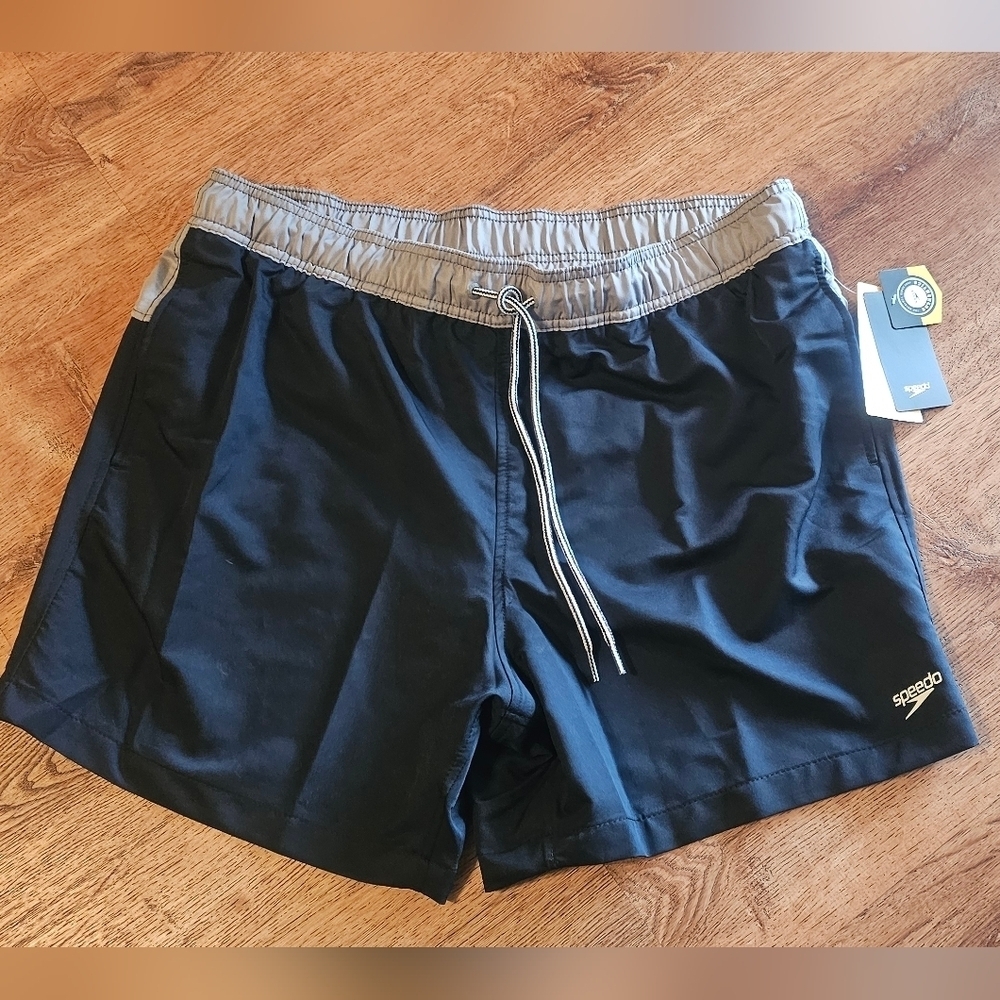 NWT Speedo Black And Gray  Swim Shorts Size XL